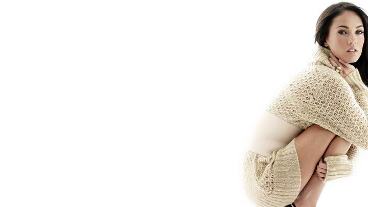 Megan Fox Side Sitting Pose N White Background